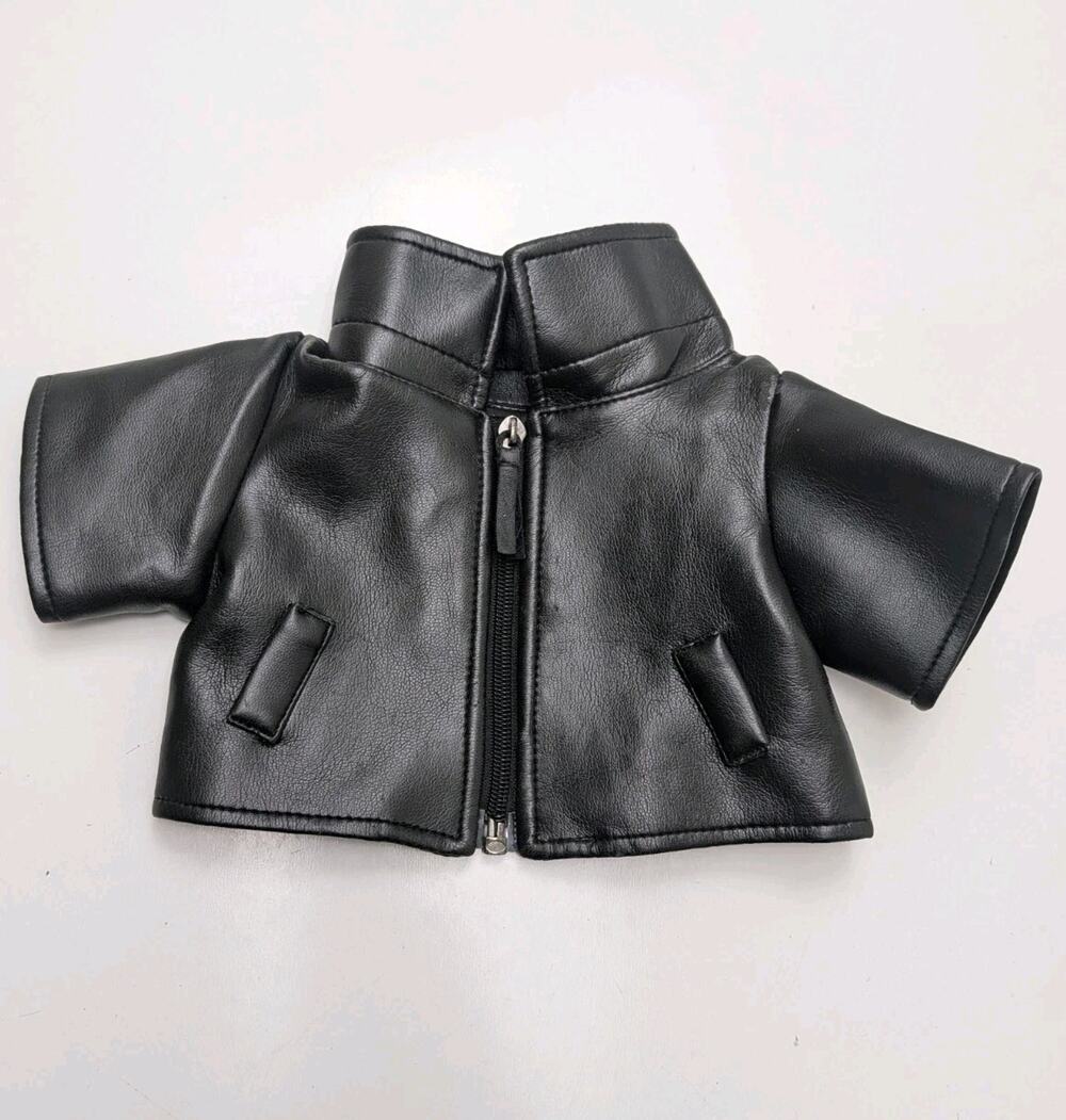 Black Faux Leather Zippered Collared Biker Jacket Build-A-Bear American Girl